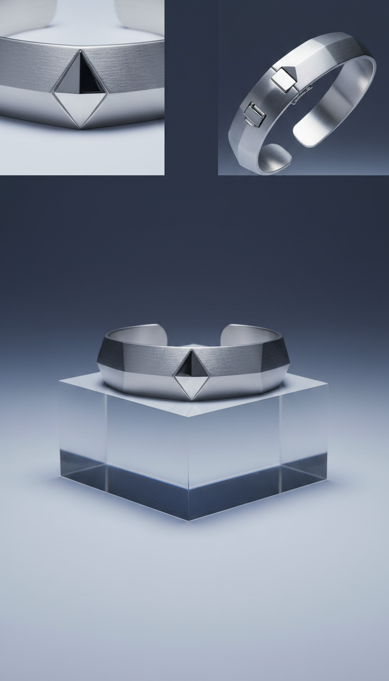 Minimalist Platinum Cuff Bracelet With Angular Facets