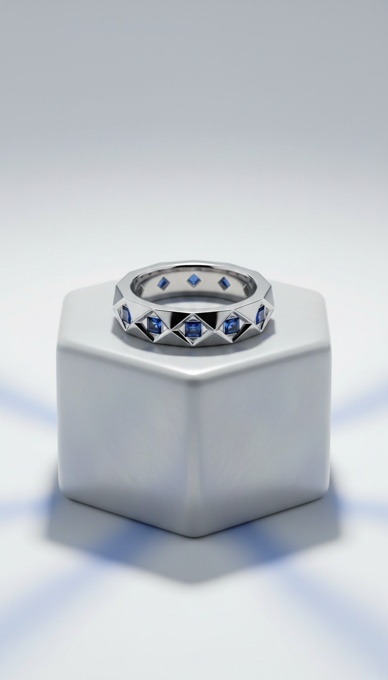 Platinum Band Ring With Sapphire Accents